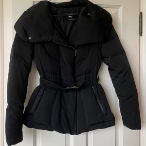Zara Black Down Belted Puffer Jacket